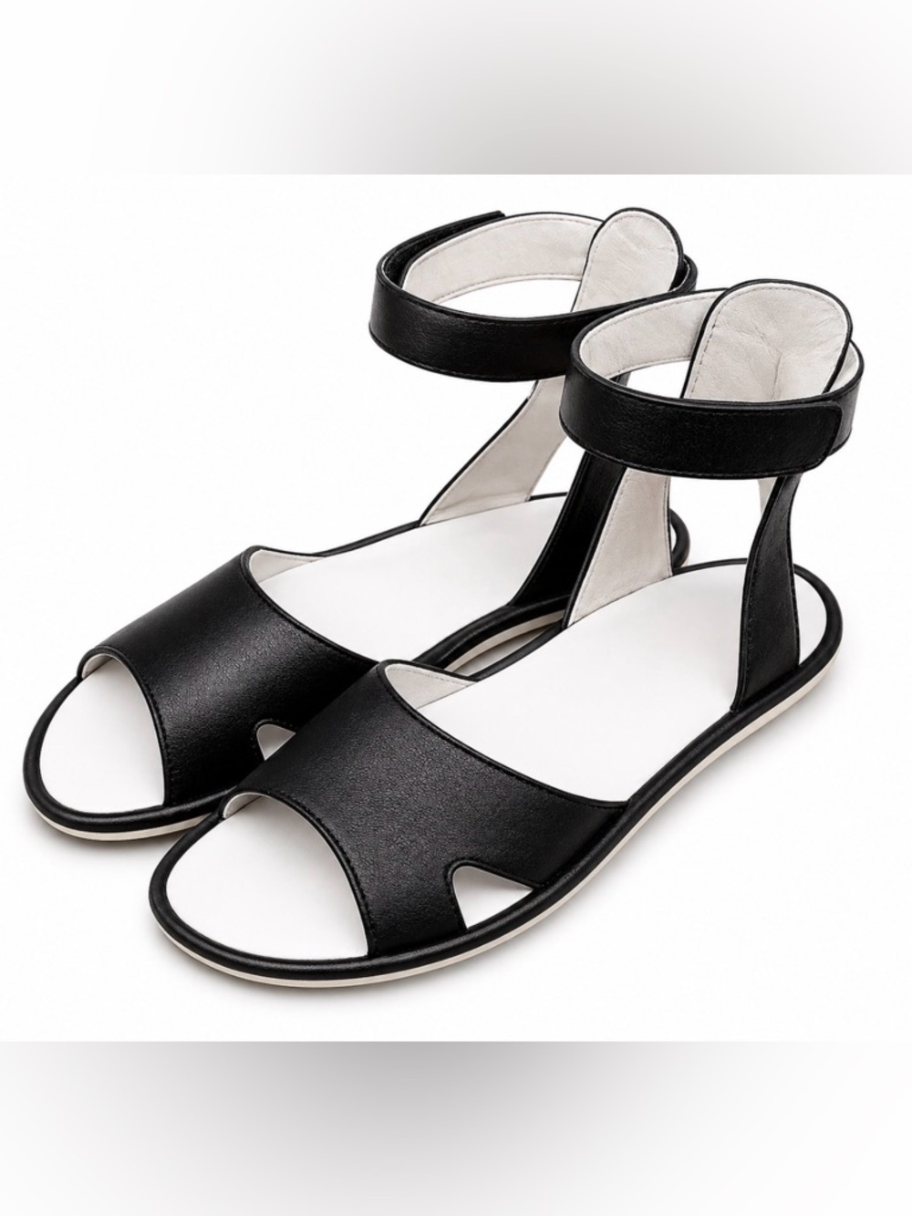 Fly London • Mafi 857 Leather Ankle Strap Sandals Black White Euro 40/9-9.5 US